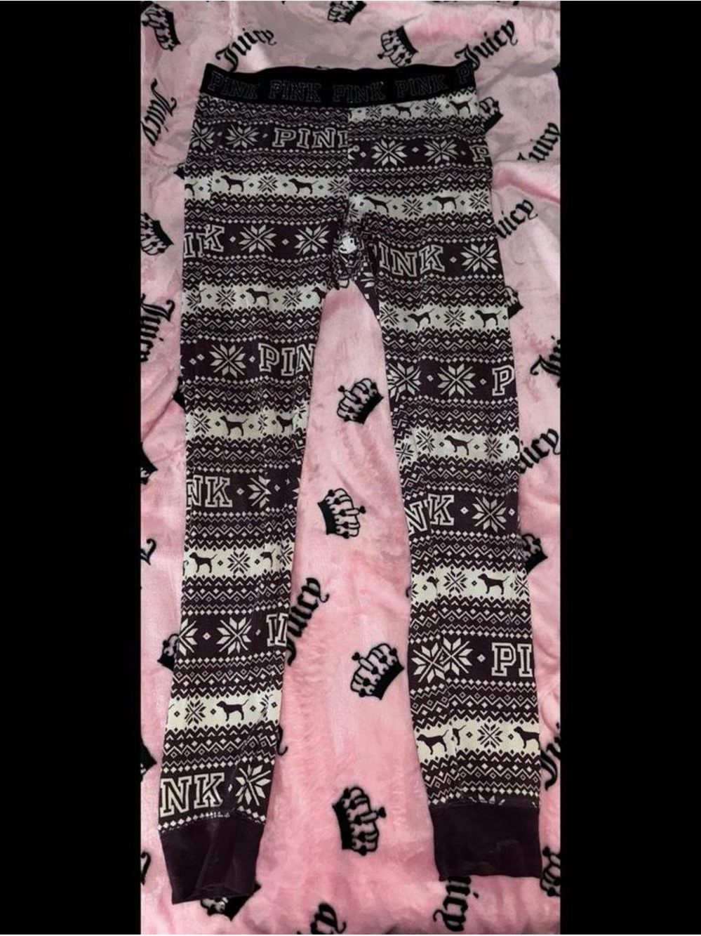 PINK Victoria's Secret Burgundy and Cream Fair Isle Kids Leggings